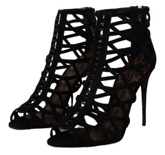 Dolce & Gabbana Black Suede Stiletto Heels Bette Sandals Shoes