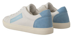 Dolce & Gabbana White Blue Leather Low Top Sneakers Shoes
