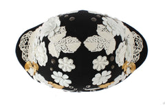Dolce & Gabbana Black Wool White Floral Gold Leaf Hat