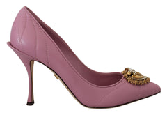 Dolce & Gabbana Pink Leather Heart DEVOTION Heels Pumps Shoes