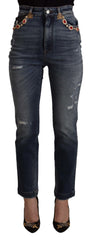 Dolce & Gabbana Blue Denim Crystal Embellished Pants Jeans