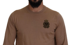 Dolce & Gabbana Beige Cashmere Crown Logo Pullover Sweater