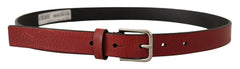 Dolce & Gabbana Maroon Vitello Leather Silver Metal Belt