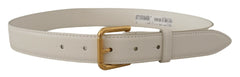 Dolce & Gabbana White Calf Leather Gold Tone Logo Metal Buckle Belt