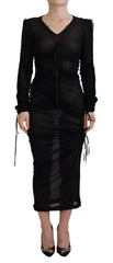 Dolce & Gabbana Black Viscose Bodycon Sheath Midi Dress