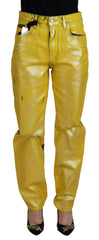 Dolce & Gabbana Yellow Leopard Cotton Straight Denim Jeans