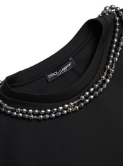Dolce & Gabbana Black Necklace Embellished Polyester T-shirt
