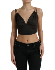 Dolce & Gabbana Brown Viscose Plunging V-neck Cropped Tank Top