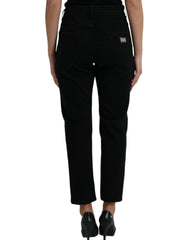 Dolce & Gabbana Black Cotton High Waist Tattered Denim Jeans