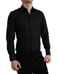 Dolce & Gabbana Black Cotton Stretch Slim Formal Dress Shirt