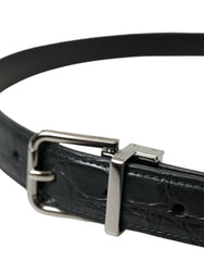 Dolce & Gabbana Black Leather Silver Metal Buckle Belt