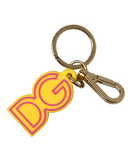 Dolce & Gabbana Yellow Rubber Gold Tone Metal DG Logo Keyring Keychain