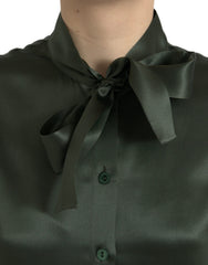Dolce & Gabbana Gray Long Sleeves Ascot Collar Blouse Top