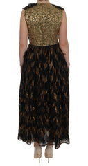 Dolce & Gabbana Black Silk Brown Fringes A-Line Dress