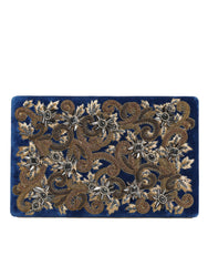 Dolce & Gabbana Blue Velvet Gold Frame Clutch Evening Party Purse Bag