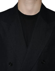 Dolce & Gabbana Dark Blue Linen Double Breasted Dress Blazer