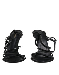 Dolce & Gabbana Black Leather High Heels Keira Sandals Shoes