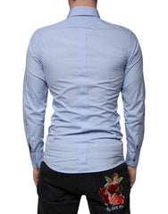 Dolce & Gabbana Light Blue Cotton Slim Fit GOLD Dress Shirt
