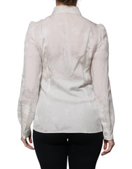 Dolce & Gabbana White Silk Collared Long Sleeves Shirt Top