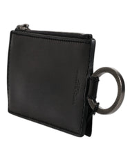 Dolce & Gabbana Black Horse Leather Lanyard Logo Card Holder Wallet