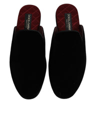 Dolce & Gabbana Black Viscose Velvet Slides Flat Slipper Shoes
