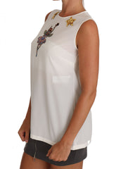Dolce & Gabbana White Silk Embellished Crystal Sequin Fairy Top