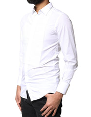Dolce & Gabbana White GOLD Cotton Poplin Bib Men Dress Shirt