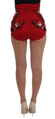Dolce & Gabbana Red Silk Crystal Roses Shorts