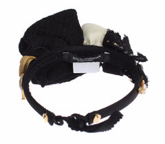 Dolce & Gabbana Diadem Headband Tiara White Rose Crystal Hair Gold