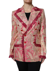 Dolce & Gabbana Pink Gold Jacquard Nylon Coat Blazer Jacket