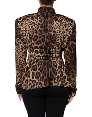 Dolce & Gabbana Brown Leopard Silk Button Down Coat Jacket