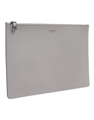 Dolce & Gabbana Gray Solid Leather DG Logo Men Clutch Zip Pouch Bag