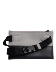 Dolce & Gabbana Black White Leather Logo Embossed Crossbody Bag