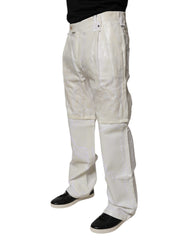 Dolce & Gabbana White Linen Mid Waist Straight Men Denim Jeans