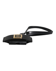 Dolce & Gabbana Black Leather Strap Gold Metal Logo Plaque Airpods Case