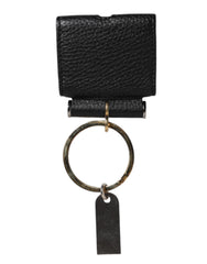 Dolce & Gabbana Black Leather Strap Gold Metal Logo Plaque Airpods Case