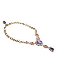 Dolce & Gabbana Gold Brass Floral Crystals Pearl Embellished Necklace