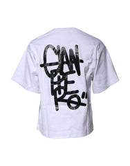 Dolce & Gabbana White Printed Cotton Crew Neck Tee T-shirt