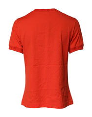 Dolce & Gabbana Red Floral Embroidery Cotton Crew Neck T-shirt