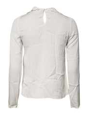 Dolce & Gabbana Cream Floral Lace Long Sleeves Blouse Top