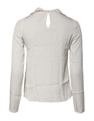Dolce & Gabbana Cream Floral Lace Long Sleeves Blouse Top