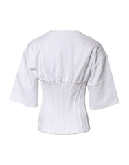 Dolce & Gabbana White Cotton Blend 3/4 Sleeves Blouse Top