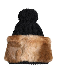 Dolce & Gabbana Black Brown Dyed Rabbit Real Fur Winter Beanie Hat