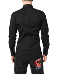 Dolce & Gabbana Black GOLD Cotton Dress Formal Shirt