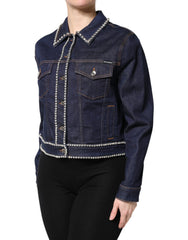 Dolce & Gabbana Blue Denim Cotton Crystal Embellished Jacket