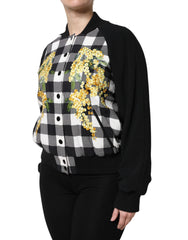 Dolce & Gabbana Black White Check Floral Button Down Jacket