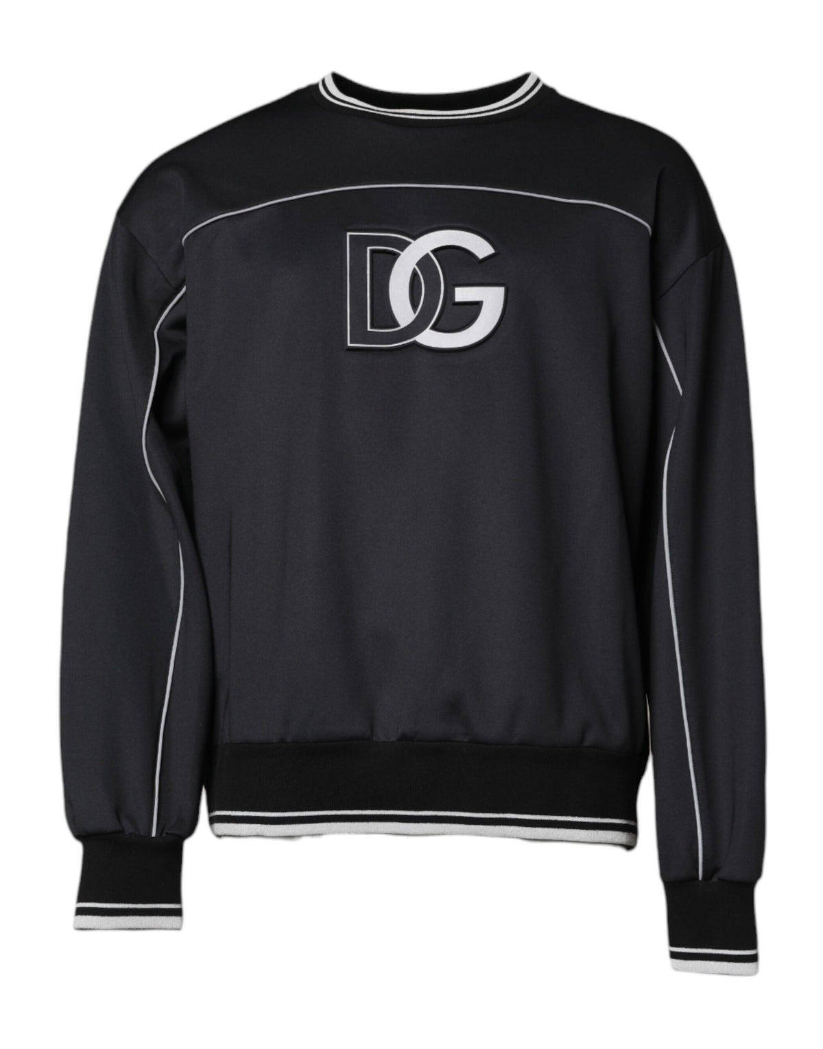Dolce & Gabbana Black Logo Polyester Crew Neck Men Pullover Sweater
