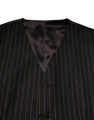 Dolce & Gabbana Black Stripes Wool Formal Men Waistcoat Vest