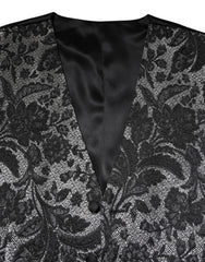 Dolce & Gabbana Black Gray Brocade Formal Men Waistcoat Vest