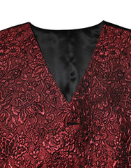 Dolce & Gabbana Red Floral Brocade Formal Men Waistcoat Vest